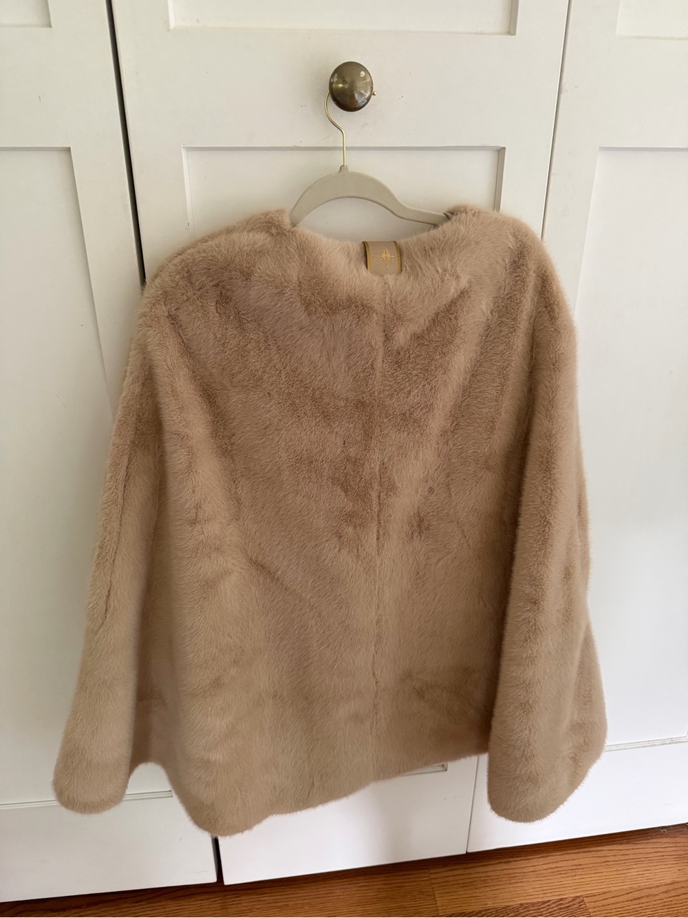 Plush Faux Fur Cape Coat in Taupe - Picture 2 of 4